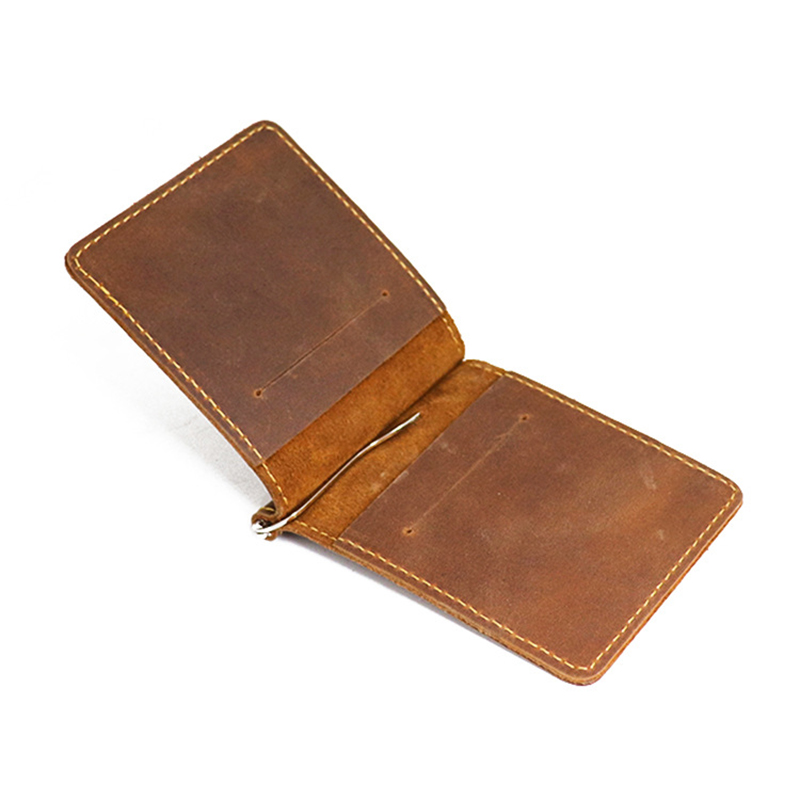 Bifold Leather Wallet - 남성용 수제 진짜 가죽 머니 클립