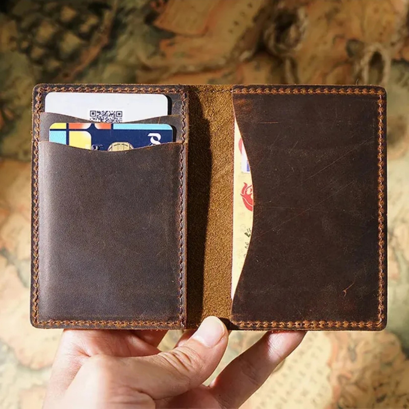 Bifold Leather Wallet - 여성 남성을위한 정품 가죽 포켓 슬림