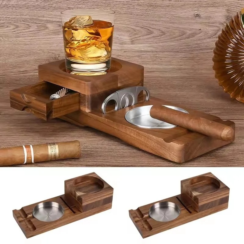 Men Accessories Drawer - 서랍이 있는 나무 시가 재떨이 -