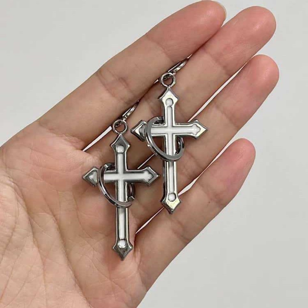 록 고딕 실버 컬러 원형 링 크로스 댕글 귀걸이 (여성 - Men Accessories Aesthetic 리뷰 및 가격