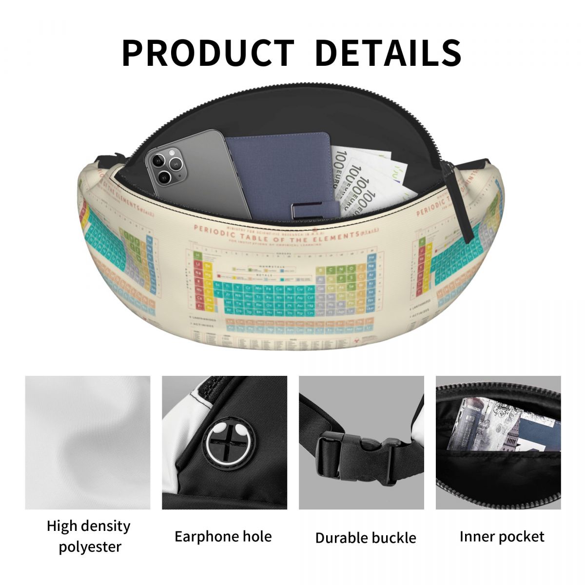 멋진 요소가 있는 주기율표 패니 팩 여행용 남성 여성  - Men'S Accessories Pouch 리뷰 및 가격