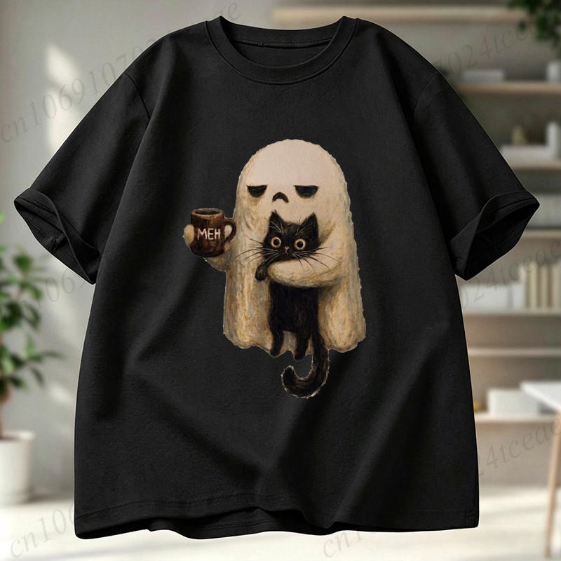 Ghost-Cat Shirt Spooky Black C - Men Accessories Aesthetic 리뷰 및 가격