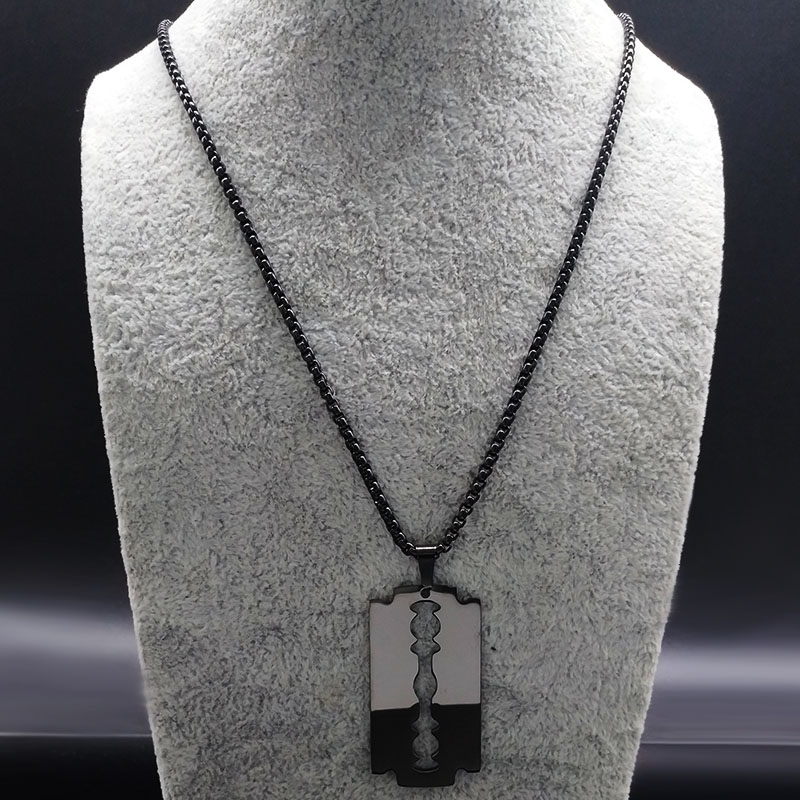 고딕 블레이드 면도기 펜던트 목걸이 남성용 블랙 컬러  - Men Accessories Aesthetic 리뷰 및 가격