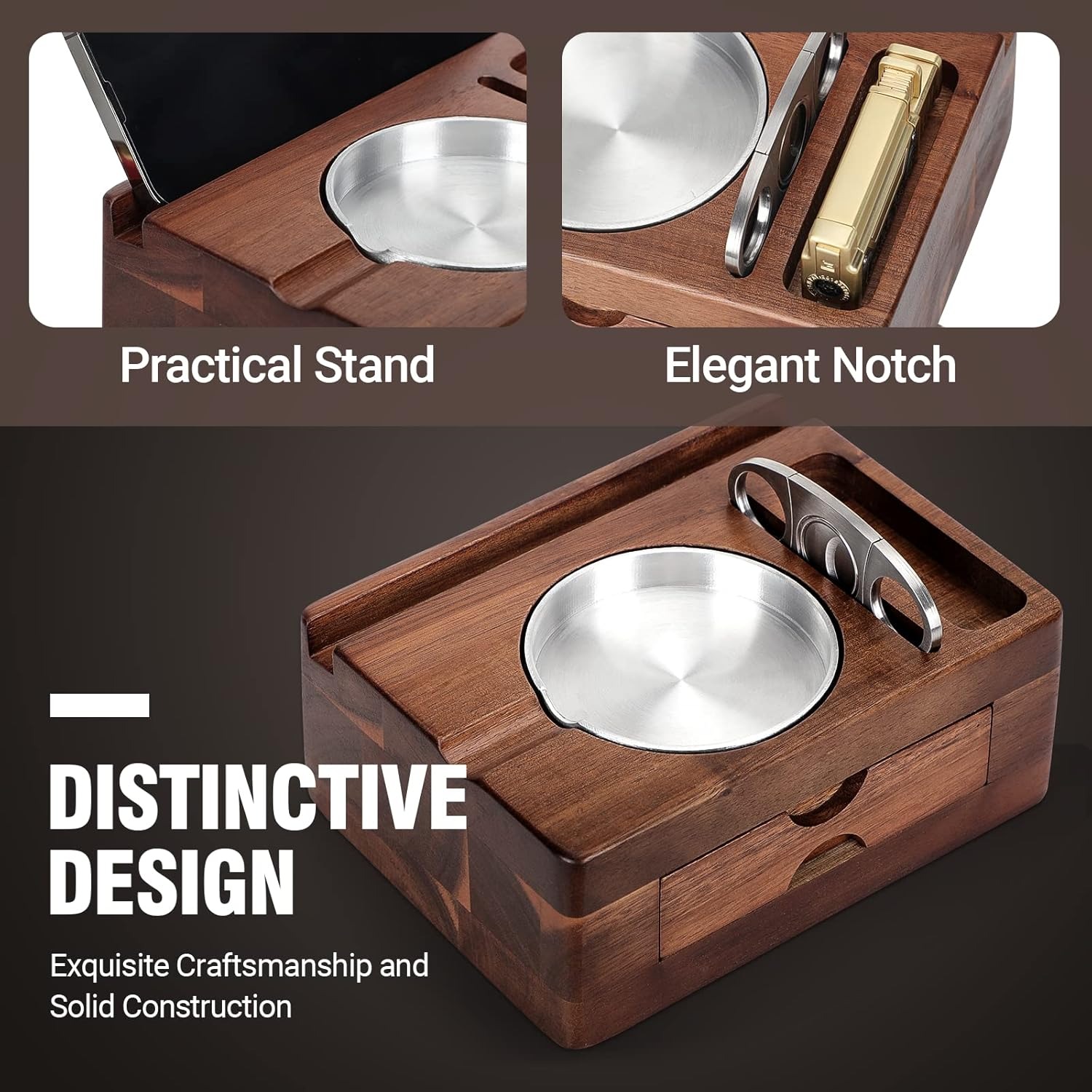 휴대폰/태블릿 거치대가 있는 나무 재떨이, 액세서리 서 - Men Accessories Drawer 리뷰 및 가격