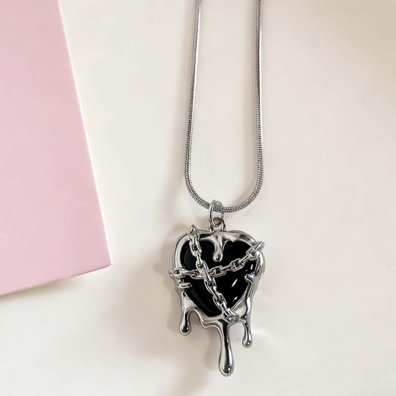 뉴 펑크 고딕 레드 블랙 라바 하트 펜던트 목걸이 귀걸 - Men Accessories Aesthetic 리뷰 및 가격