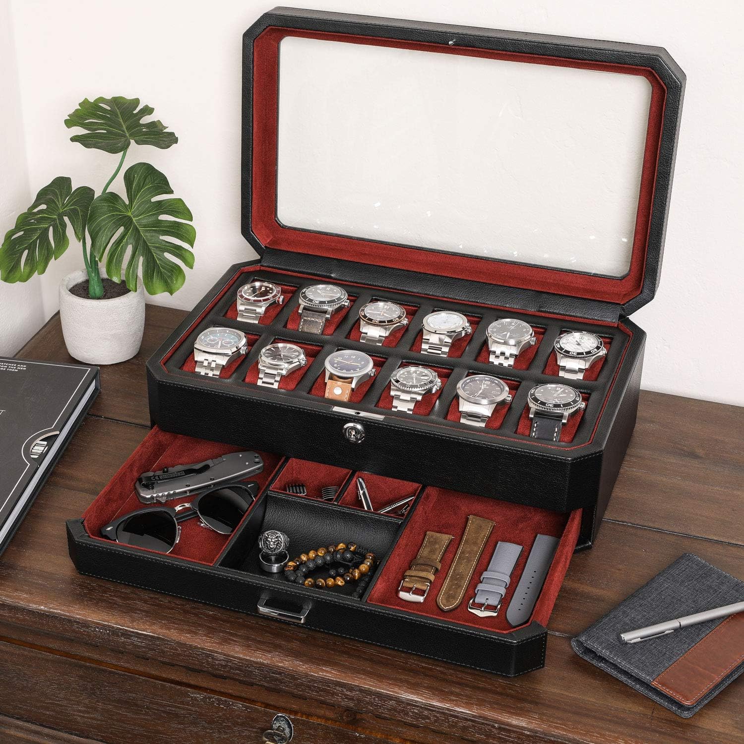 12 슬롯 가죽 시계 보관함 (발렛 서랍 포함) - 1 - Men Accessories Drawer 리뷰 및 가격