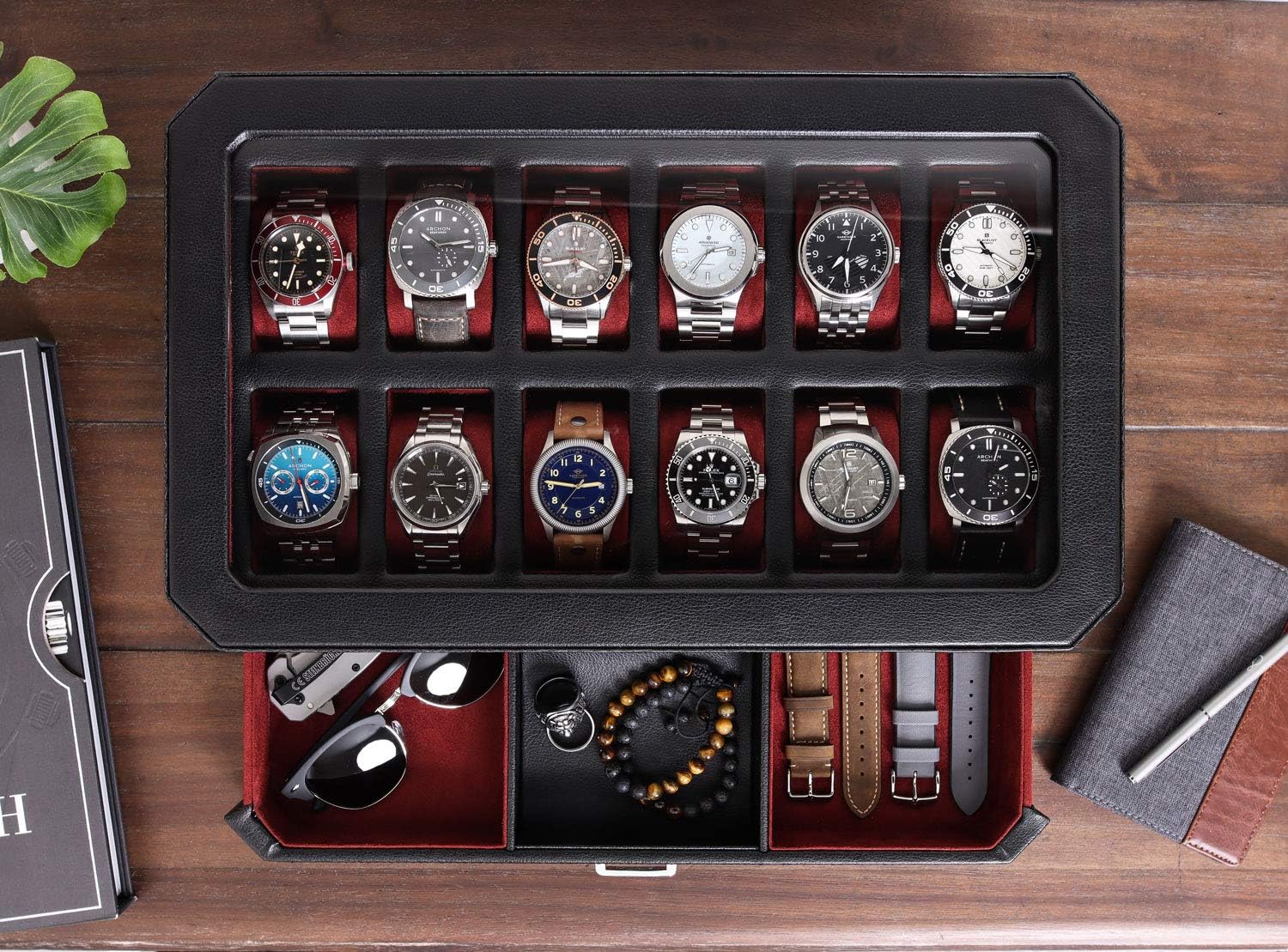 12 슬롯 가죽 시계 보관함 (발렛 서랍 포함) - 1 - Men Accessories Drawer 리뷰 및 가격