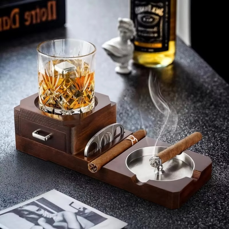 서랍이 있는 나무 시가 재떨이 - 위스키 잔 홀더, 시 - Men Accessories Drawer 리뷰 및 가격